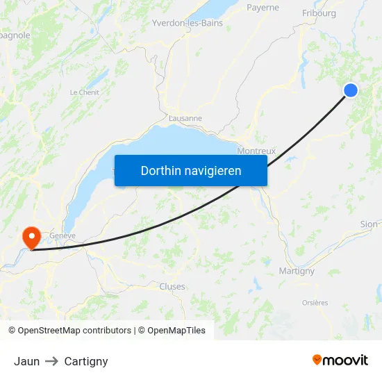 Jaun to Cartigny map