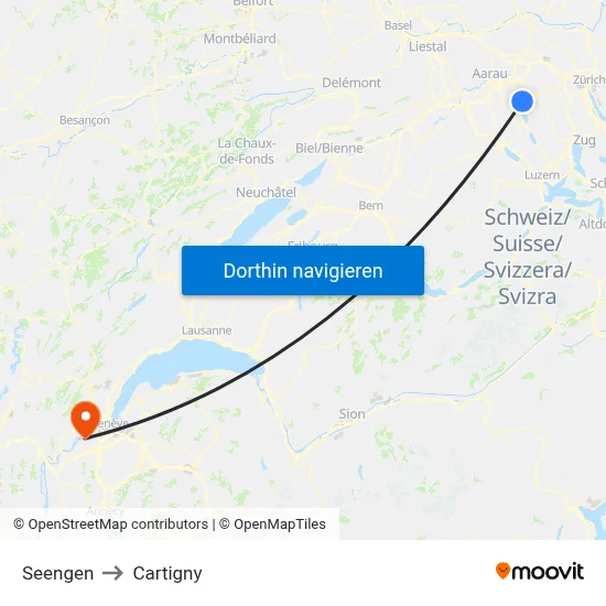 Seengen to Cartigny map