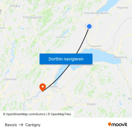 Bavois to Cartigny map