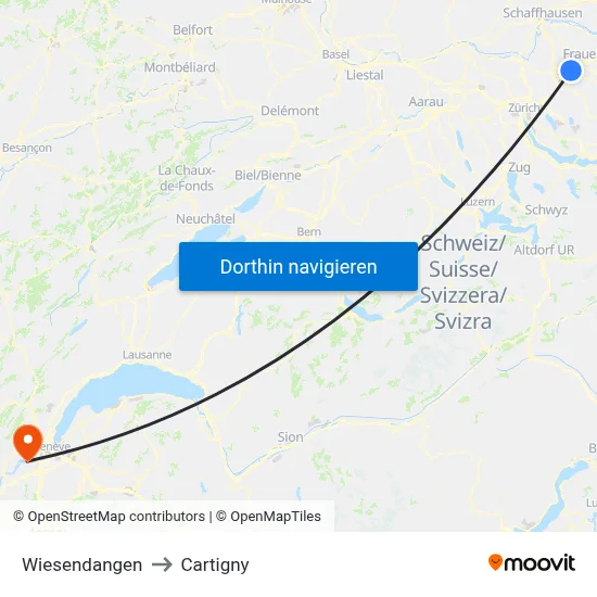 Wiesendangen to Cartigny map