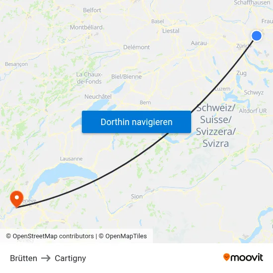 Brütten to Cartigny map