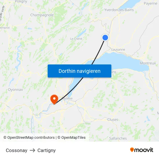 Cossonay to Cartigny map