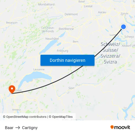 Baar to Cartigny map