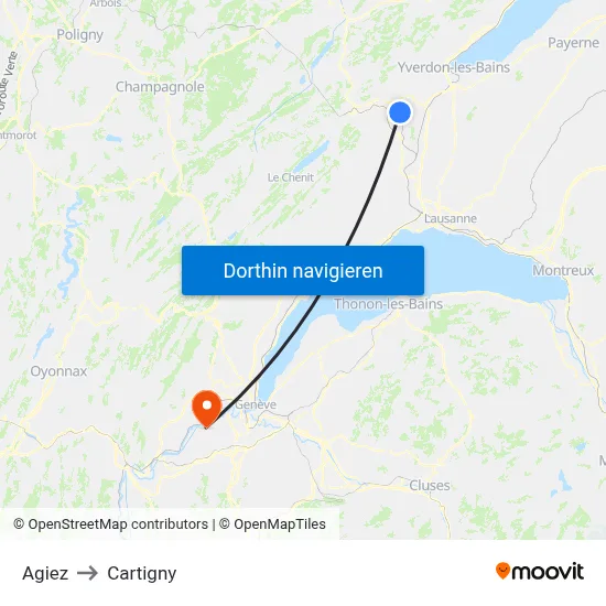 Agiez to Cartigny map