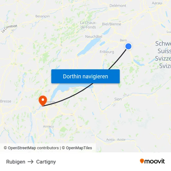 Rubigen to Cartigny map