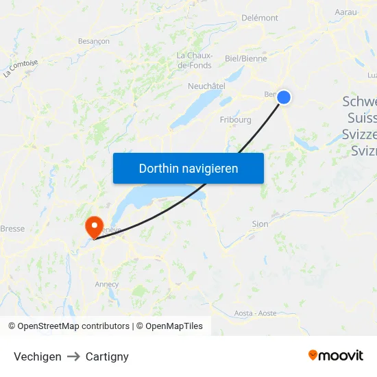 Vechigen to Cartigny map