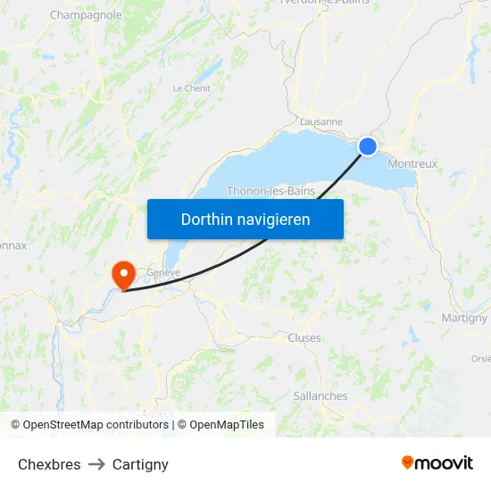 Chexbres to Cartigny map