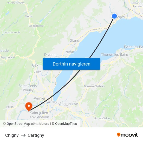 Chigny to Cartigny map