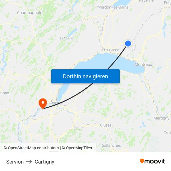 Servion to Cartigny map