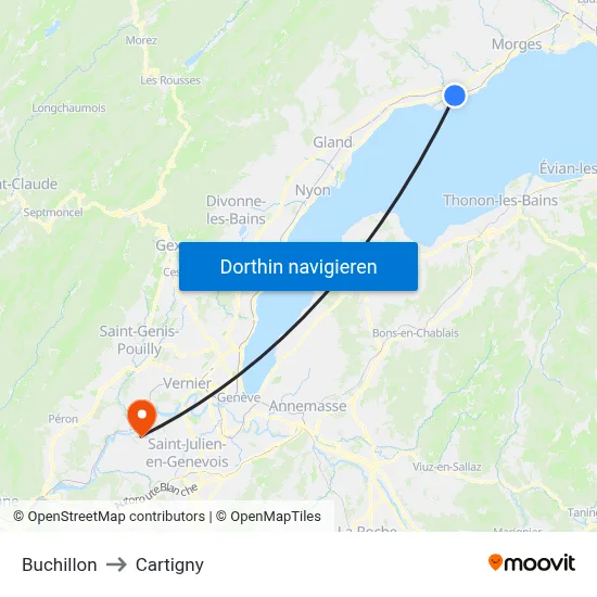 Buchillon to Cartigny map