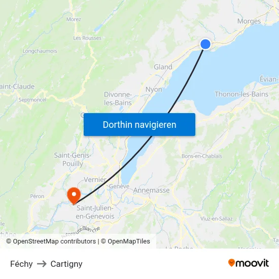 Féchy to Cartigny map