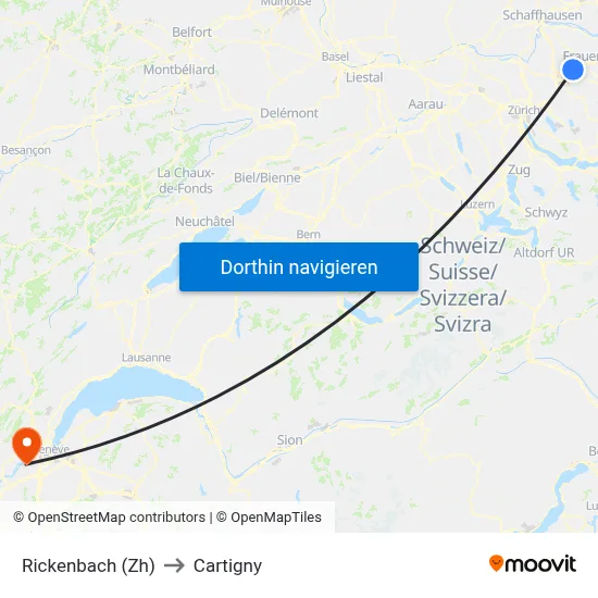 Rickenbach (Zh) to Cartigny map