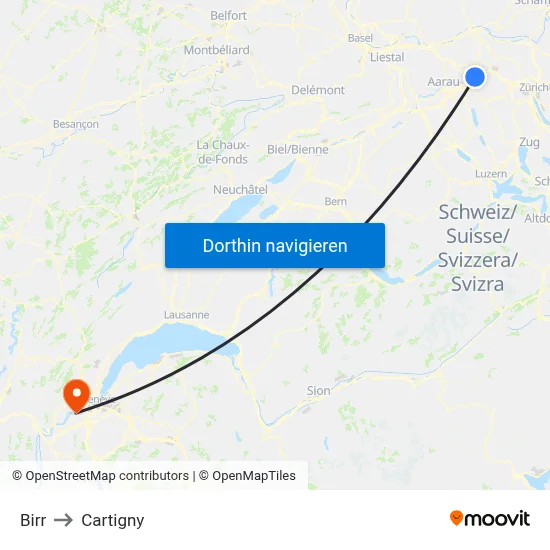 Birr to Cartigny map