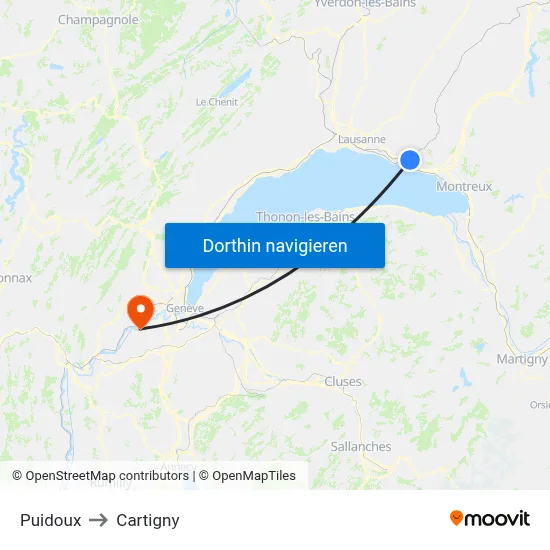 Puidoux to Cartigny map