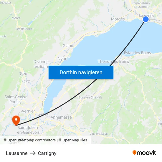 Lausanne to Cartigny map