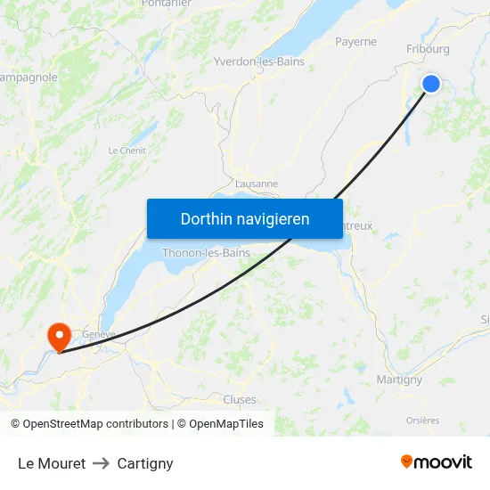 Le Mouret to Cartigny map