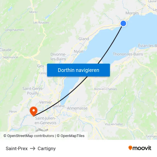 Saint-Prex to Cartigny map