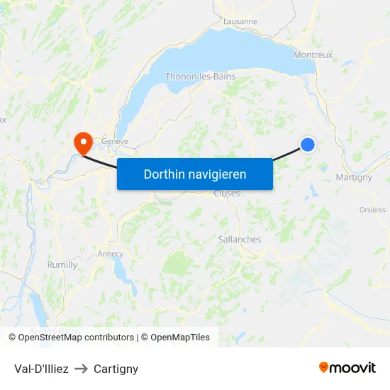 Val-D'Illiez to Cartigny map