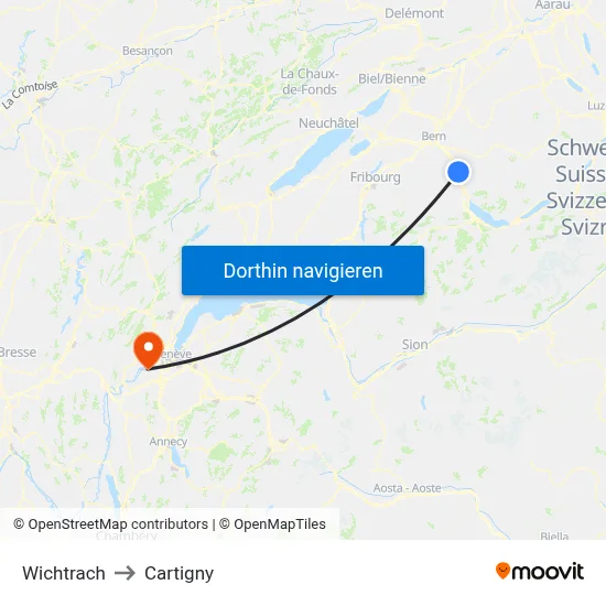 Wichtrach to Cartigny map