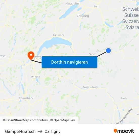 Gampel-Bratsch to Cartigny map
