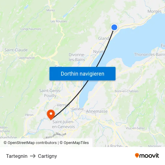 Tartegnin to Cartigny map