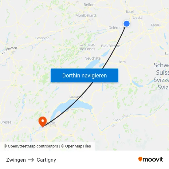 Zwingen to Cartigny map