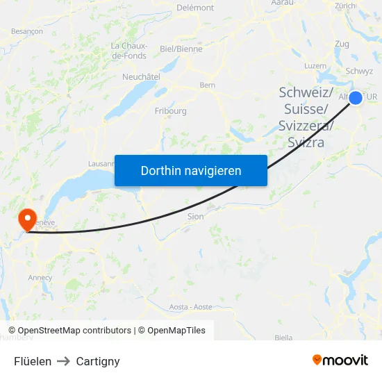 Flüelen to Cartigny map