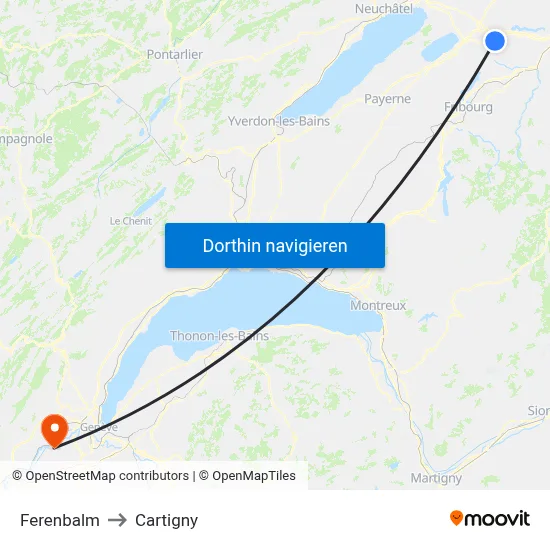 Ferenbalm to Cartigny map