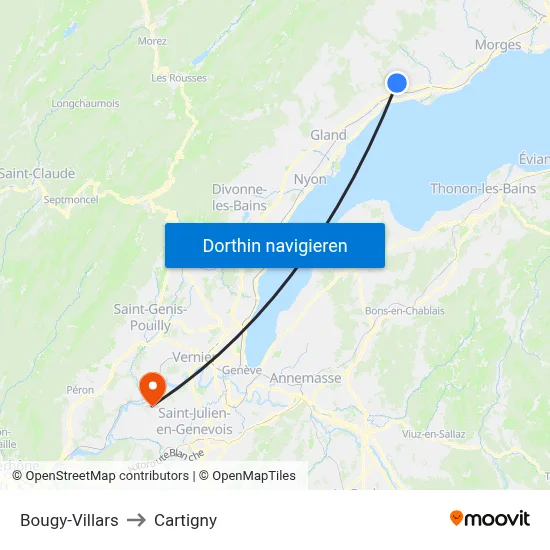 Bougy-Villars to Cartigny map