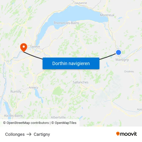 Collonges to Cartigny map