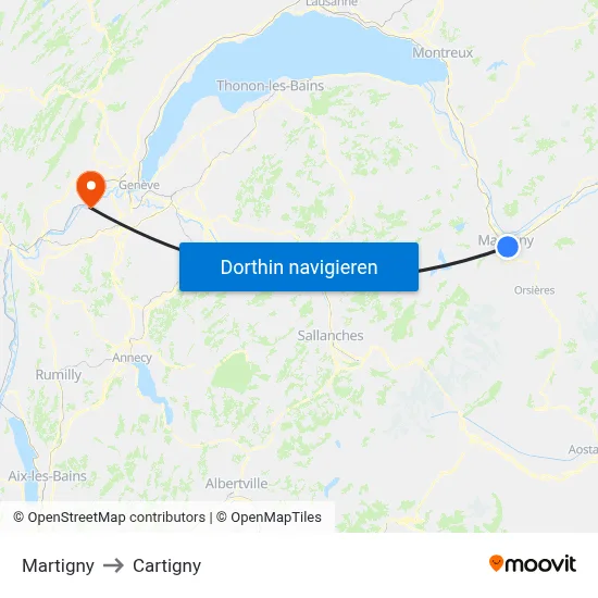 Martigny to Cartigny map