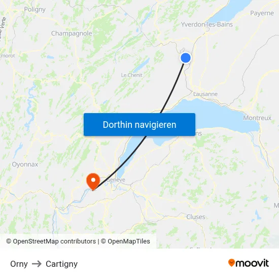 Orny to Cartigny map