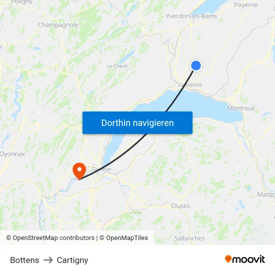 Bottens to Cartigny map