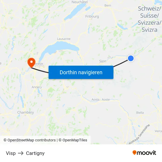 Visp to Cartigny map