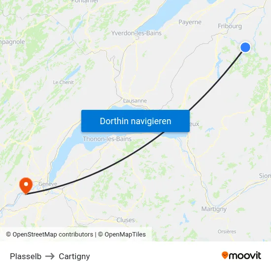 Plasselb to Cartigny map