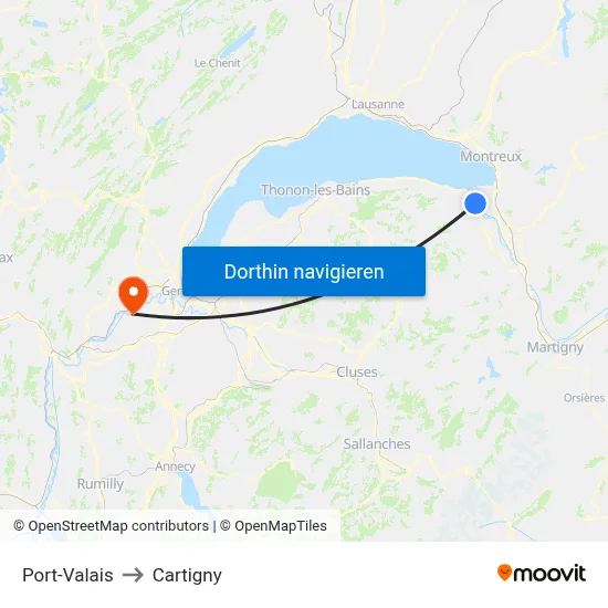 Port-Valais to Cartigny map
