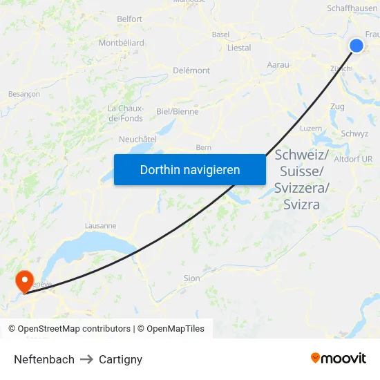 Neftenbach to Cartigny map