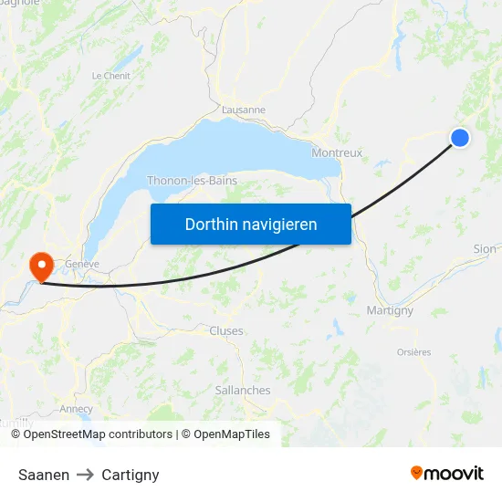 Saanen to Cartigny map