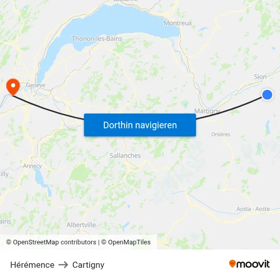 Hérémence to Cartigny map