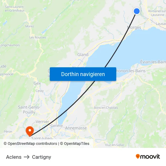 Aclens to Cartigny map
