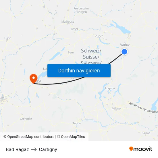 Bad Ragaz to Cartigny map