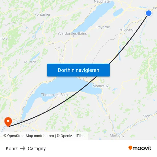 Köniz to Cartigny map