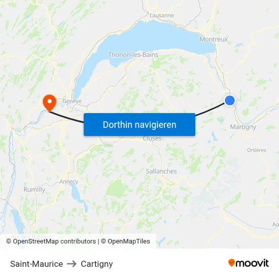 Saint-Maurice to Cartigny map