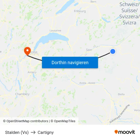 Stalden (Vs) to Cartigny map