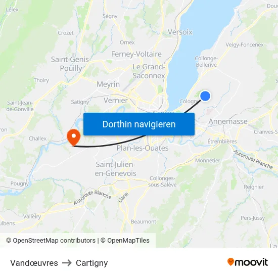 Vandœuvres to Cartigny map
