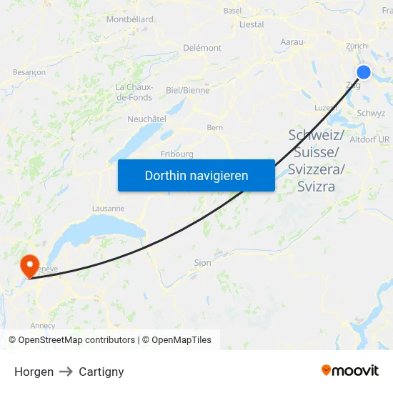 Horgen to Cartigny map