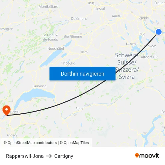 Rapperswil-Jona to Cartigny map