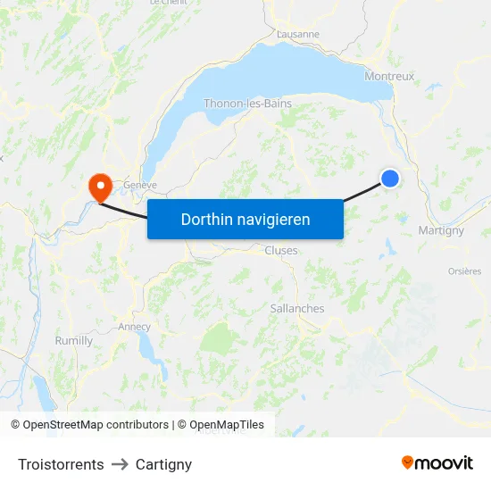Troistorrents to Cartigny map