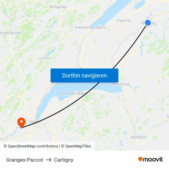 Granges-Paccot to Cartigny map