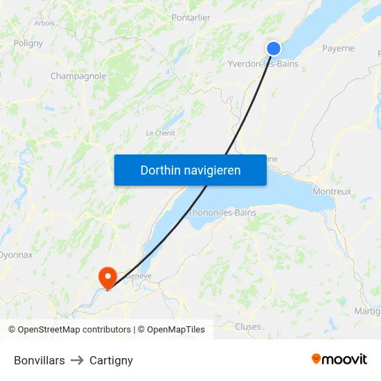 Bonvillars to Cartigny map
